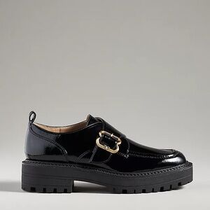Sam Edelman Lora Black Patent Loafers with Gold Buckle